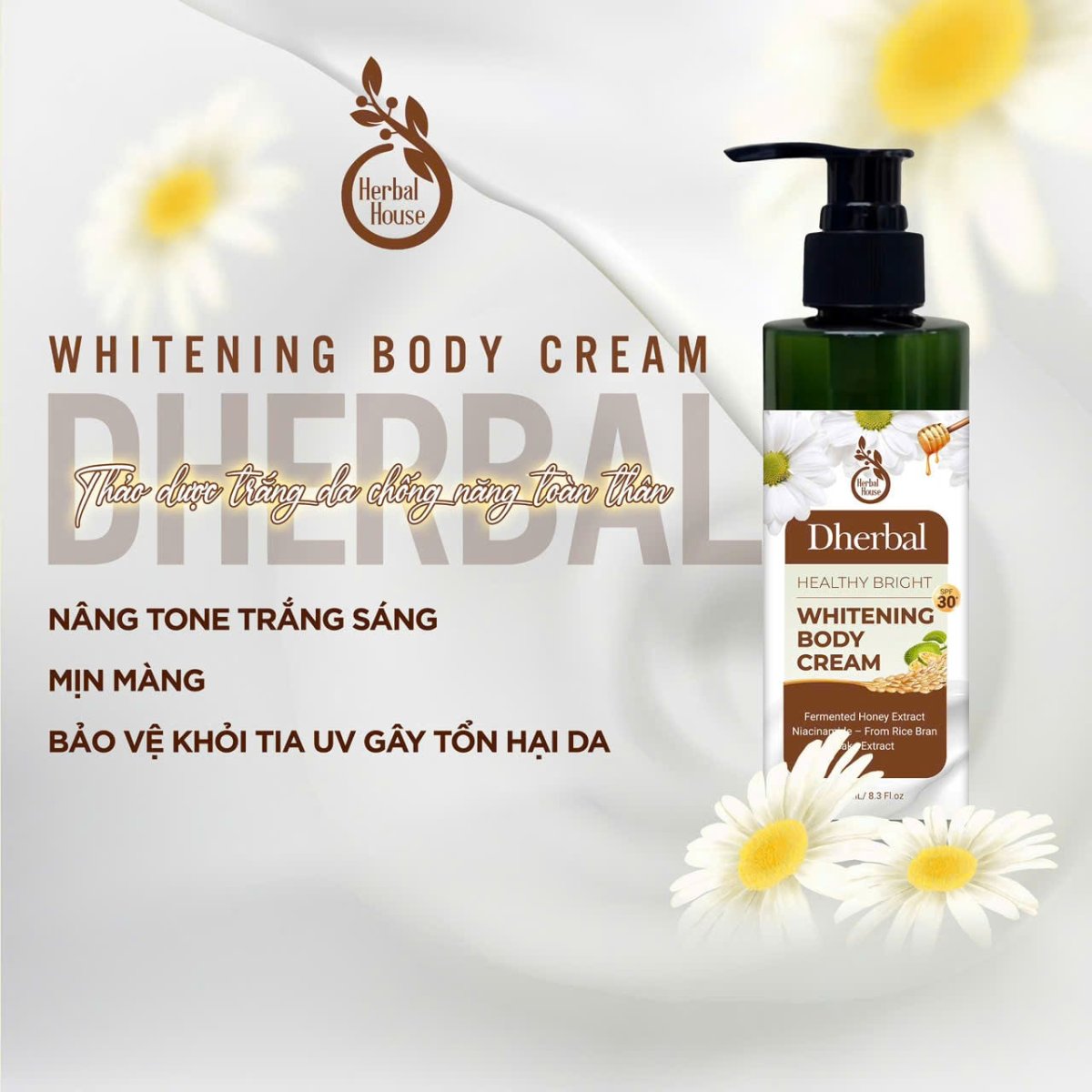 DHERBAL WHITENING BODY CREAM - THẢO DƯỢC  SÁNG DA CHỐNG NẮNG TOÀN THÂN