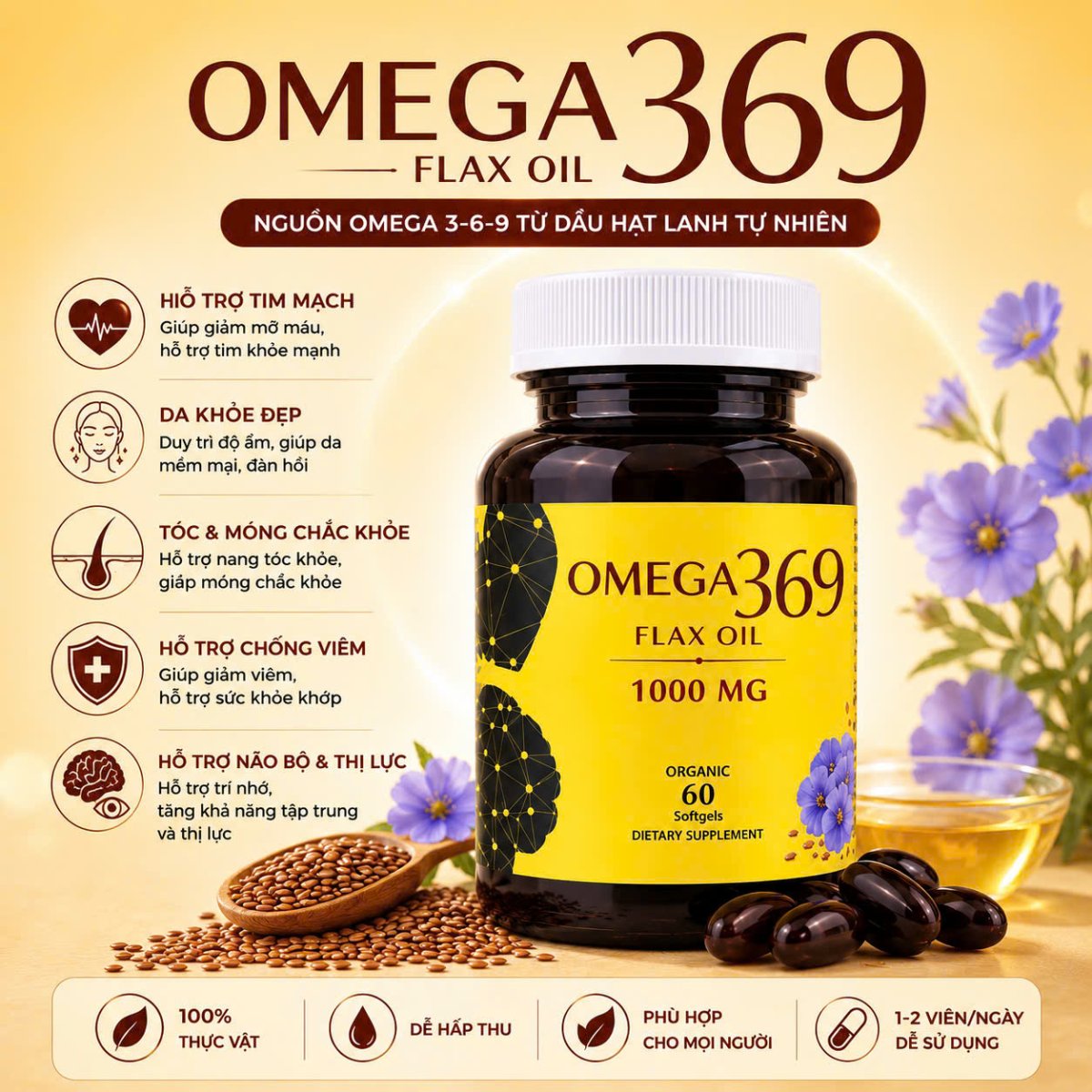 Omega369 - Hỗ trợ Tim Mạch, Não, Da, Móng, Tóc, Kháng Viêm