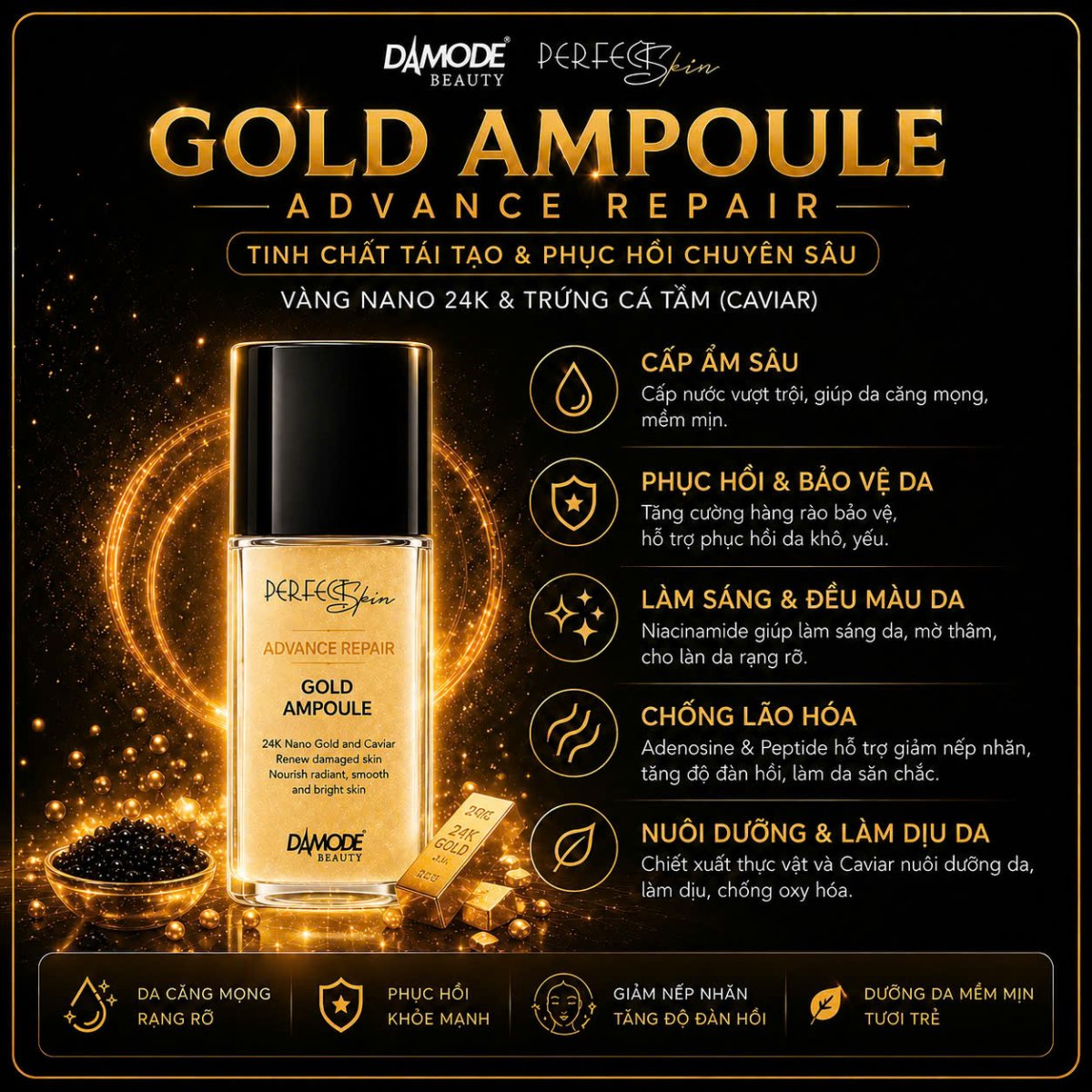 Gold Ampoule - Tinh Chất Cô Đặc Phục Hồi, Cấp Ẩm, Sáng Da, Chống Lão Hoá Chuyên sâu
