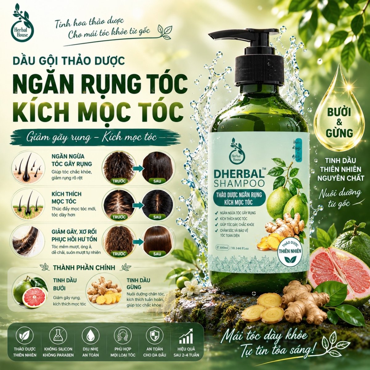 Dầu Gội Giảm Gãy Rụng, Cải Thiện Mọc Tóc - DHerbal Shampoo