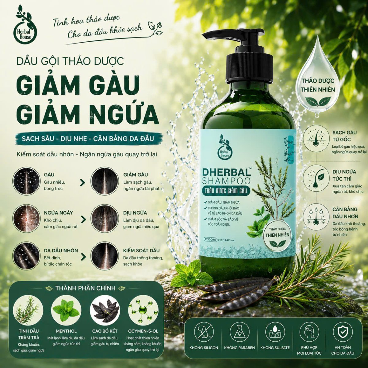 Dầu Gội Ngăn ngừa, Sạch Gàu, Hết Ngứa - DHerbal Shampoo