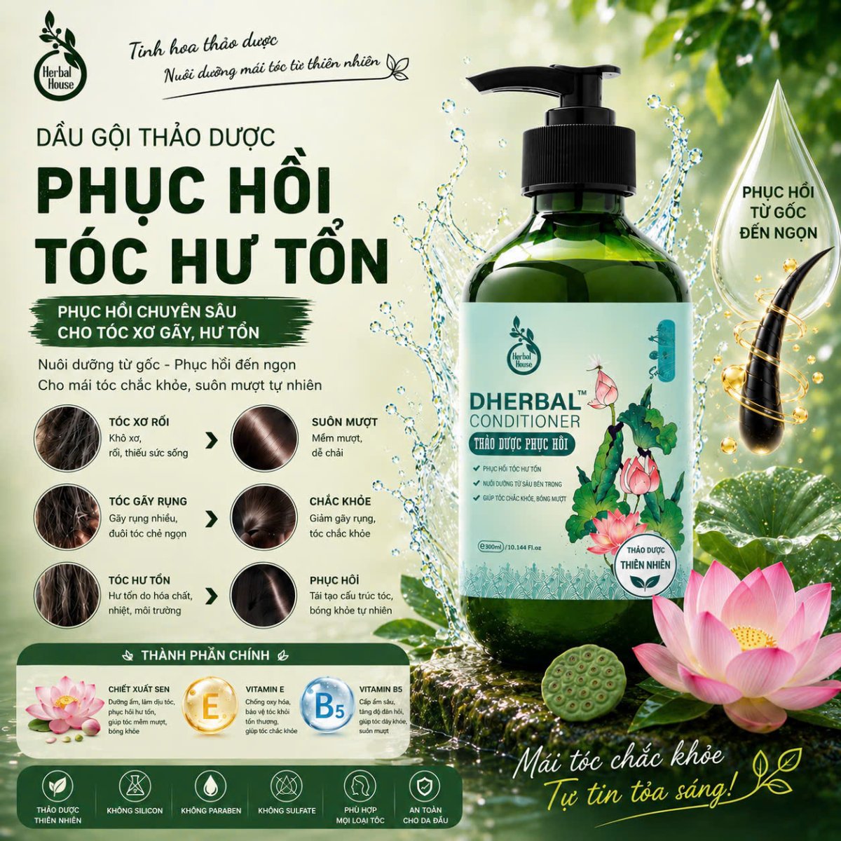 Dầu Gội Phục Hồi Tóc Hư Tổn - DHerbal Shampoo