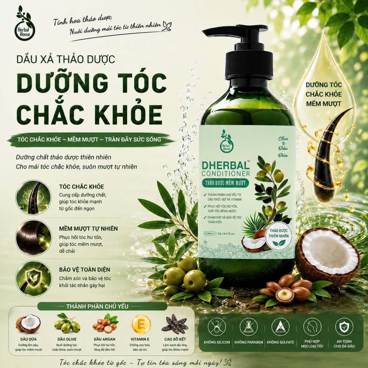 Dầu Xả Tóc Chắc Khỏe, Suôn Mượt - DHerbal Conditioner